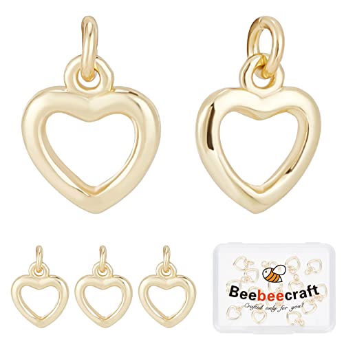 Beebeecraft 1 Box 16 Stück Hohle Herz-Charms 18 Karat Vergoldetes Messing Liebes-Anhänger-Charms Mit Biegeringen Für Die DIY-Halsketten-Armband-Ohrring-Schmuckherstellung von Beebeecraft