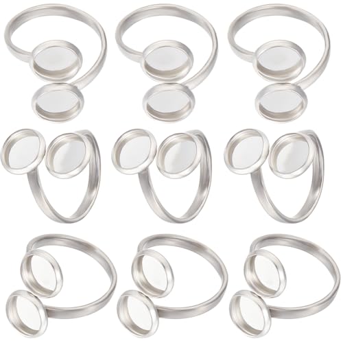 Beebeecraft 1 Box 16 Stück Ringe Komponenten Edelstahl Double Blank Dome Fingerringe 8 mm Offener Manschetten Fingerring Emaille Fassungen Für Die Herstellung von Ringschmuck von Beebeecraft