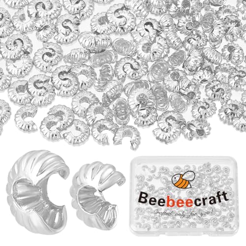 Beebeecraft 1 Box 160 Stück Goldene Quetschperlenabdeckungen 925 Sterlingsilber Vergoldet 2 Größen Halbrunde Offene Quetschperlen Endspitze Für DIY Schmuckherstellung von Beebeecraft