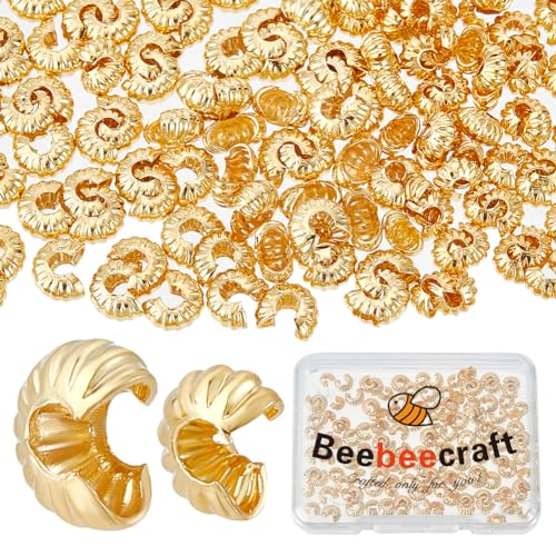 Beebeecraft 1 Box 160 Stück Quetschperlenabdeckungen 18 Karat Vergoldet 2 Größen Halbrunde Offene Quetschperlen Endspitze 4//5.5 mm Für DIY Schmuckherstellung von Beebeecraft