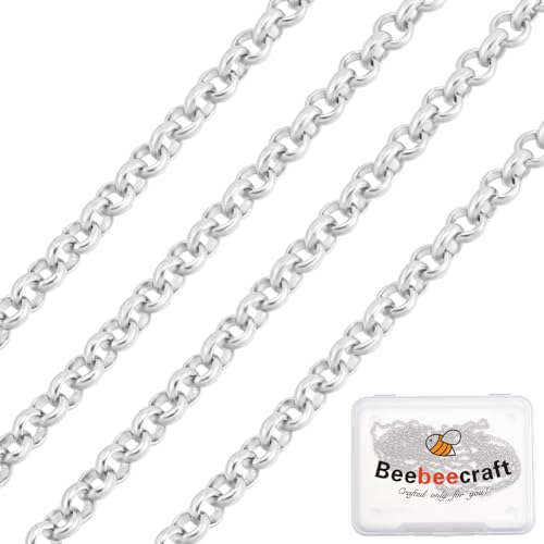 Beebeecraft 1 Box 1M Erbskette Sterling Silber Oval Rund Rolo Halskette Kabelketten Für Armband DIY Schmuckherstellung von Beebeecraft