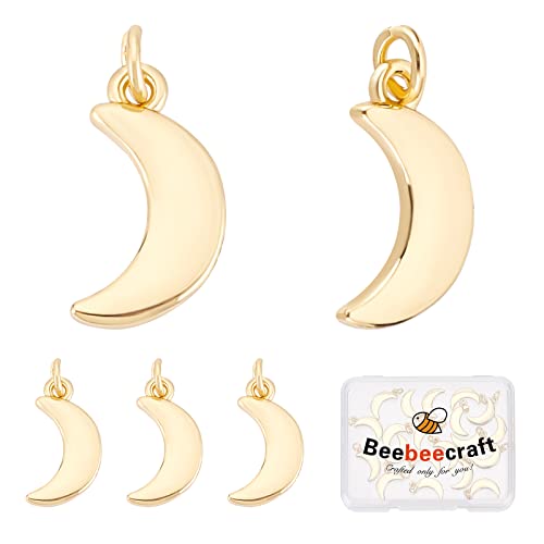 Beebeecraft 1 Box 20 Stück 18K Vergoldete Mond-Charms Halbmond-Anhänger Mit Biegering Für DIY-Schmuckherstellung Halsketten-Armbänder von Beebeecraft