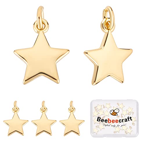 Beebeecraft 1 Box 20 Stück Goldene Stern Charms 18 Karat Vergoldete Pentagramm Anhänger Mit Biegering 10x11 mm Für DIY Schmuckherstellung Halsketten Armbänder von Beebeecraft