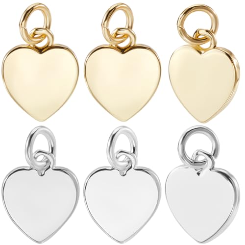 Beebeecraft 1 Box 20 Stück Liebesherz Anhänger 18 Karat Gold Und 925 Sterling Silber Plattiert Herzförmige Anhänger Zum Valentinstag Mit Biegeringen Für Halsketten Ohrringe Schmuckherstellung DIY von Beebeecraft