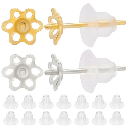 Beebeecraft 1 Box 20 Stück Perlenbecher Ohrringpfosten Aus Sterlingsilber Blumen Zapfen Ohrringfassung Für Halbgebohrte Perlen Mit 30 Stück Ohrmuttern Für DIY Ohrstecker Schmuckherstellung von Beebeecraft