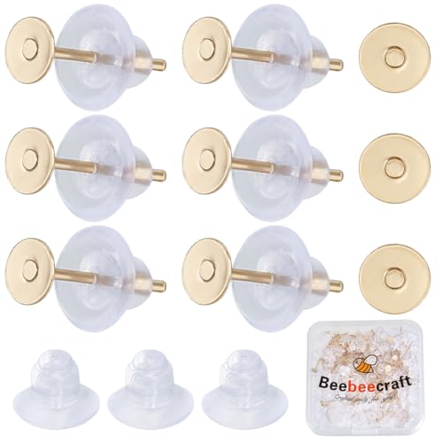 Beebeecraft 1 Box 200 Stück Leere Ohrstecker Aus 18 Karat Vergoldetem Messing Flache Runde Ohrstecker Mit Ohrmuttern Für Die Herstellung von DIY Schmuck Baumelnde Ohrringe von Beebeecraft