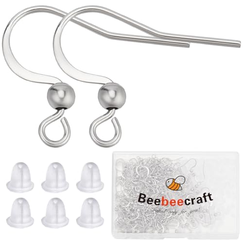 Beebeecraft 1 Box 200 Stück Ohrringhaken Aus Edelstahl Drähte Angelhaken Ohrringe Mit Transparenten Ohrringverschlüssen Und Offenem Biegering Für Die Herstellung von DIY Schmuck Basteln Ohrringe von Beebeecraft