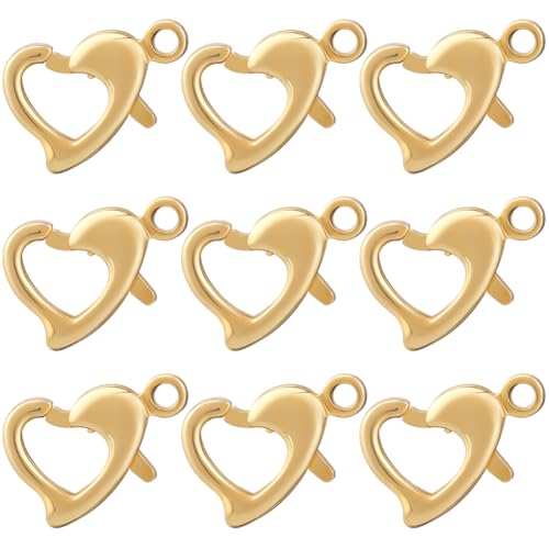 Beebeecraft 1 Box 30 Stück Herz Karabinerverschlüsse 18 Karat Vergoldetes Messing Karabinerhaken Schmuckarmbandverschlüsse Verbindungsstück Mit Biegering Für Valentinstag DIY Schmuckherstellung von Beebeecraft