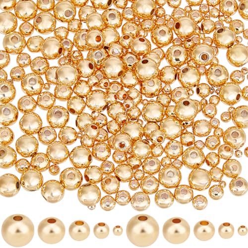 Beebeecraft 1 Box 300 Stück 14K Vergoldetes Messing Glatte Runde Goldene Abstandsperlen Zum Basteln Lose Perlen Für Die Herstellung von DIY Halsketten Armbändern Ohrringen Und Anhängern von Beebeecraft