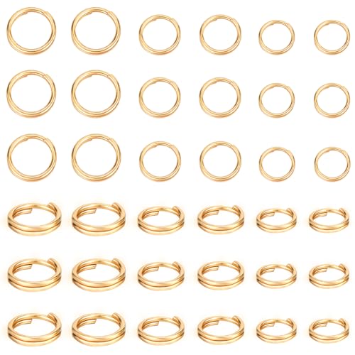 Beebeecraft 1 Box 300 Stück 3 Größen Spaltringe 18K Vergoldeter Edelstahl O-Ring-Anschlüsse Doppelschlaufen Geteilte Kleine Schlüssel-Biegeringe Für Armband-Halsketten-Schmuckherstellung 5~7 mm von Beebeecraft