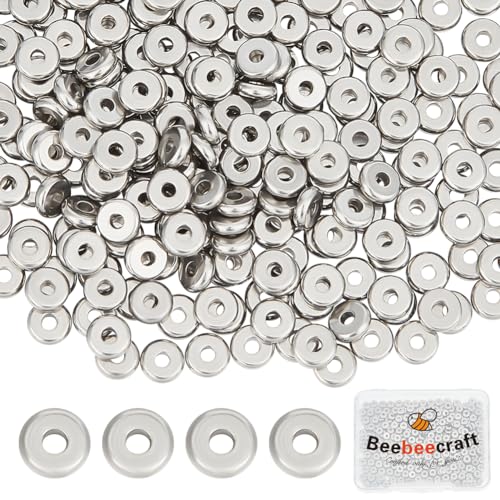 Beebeecraft 1 Box 300 Stück Flache Runde Abstandsperlen Aus Edelstahl Metall Flache Distanzscheiben Lose Schmuckherstellung Perlen Für Armbänder Herstellung von DIY Halsketten Schmuckhandwerk von Beebeecraft