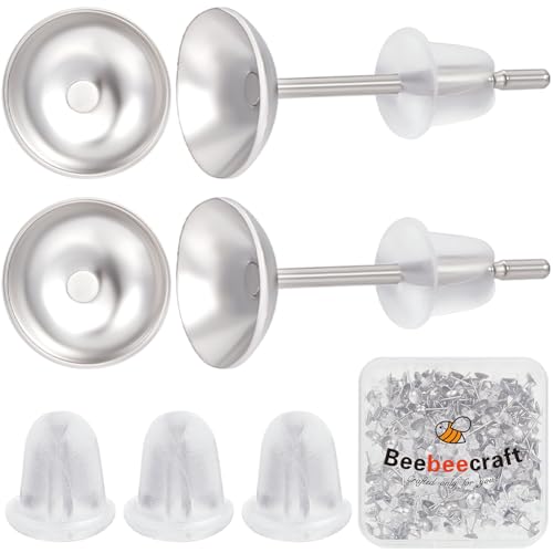 Beebeecraft 1 Box 300 Stück Perlen Ohrstecker Mit Ohrmuttern 6mm 304 Stück Edelstahl Klein 6mm Blanke Silberne Ohrstecker Fassungen Zur Schmuckherstellung Ohrring Zubehör DIY Bastelarbeiten von Beebeecraft