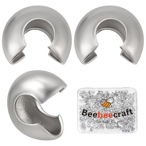 Beebeecraft 1 Box 300 Stück Silberfarbene Quetschperlen Abdeckungen Aus Metall 304 Edelstahl Abdeckungen Sichere Muschelschalen Endkappen Zum Umklappen Lose Offene Perlen Spitzen Für Die von Beebeecraft