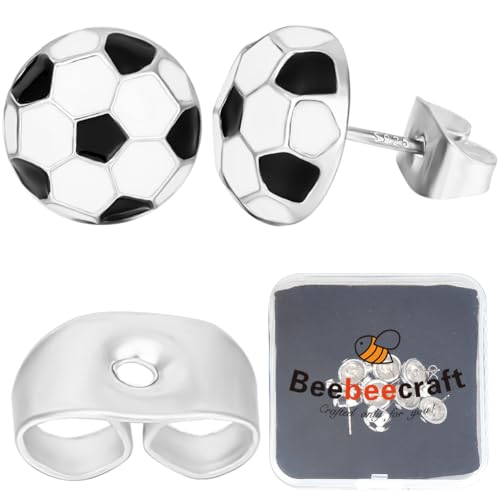 Beebeecraft 1 Box 4 Paar Sportball Ohrstecker 925 Fußball Ohrstecker Aus Sterlingsilber Mit Samtbeuteln Für Frauen Und Männer von Beebeecraft