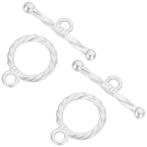 Beebeecraft 1 Box 4 Stück Knebelverschlüsse 925 strukturierte Ring Knebelverschlüsse Aus Sterlingsilber T Stange Runde Schnalle Endverschlüsse Für Die Herstellung von Halsketten Armbändern von Beebeecraft