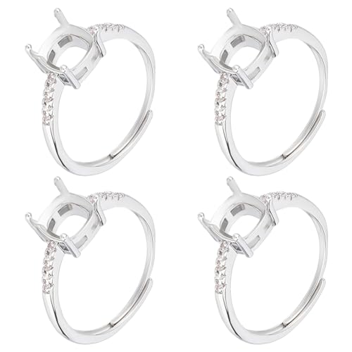 Beebeecraft 1 Box 4 Stück Prong Ring Blanks Sterling Silber plattiert mit Cubic Zirkonia verstellbare 4 Krallen Prong Ringfassungen Finger Ring Komponenten für Schmuckherstellung Kit Findings DIY von Beebeecraft