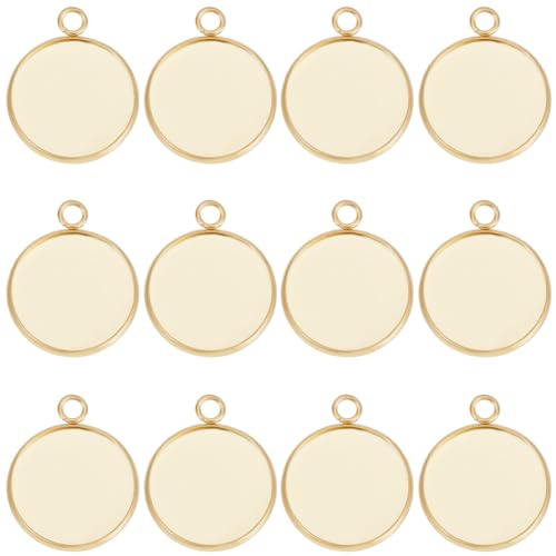 Beebeecraft 1 Box 40 Stück 20 Mm Cabochon Fassungs Charms Aus 24K Vergoldetem Edelstahl Mit Glattem Rand Und Lünettenbechern Flacher Runder Rückseiten Charm Für DIY Schmuckherstellung von Beebeecraft