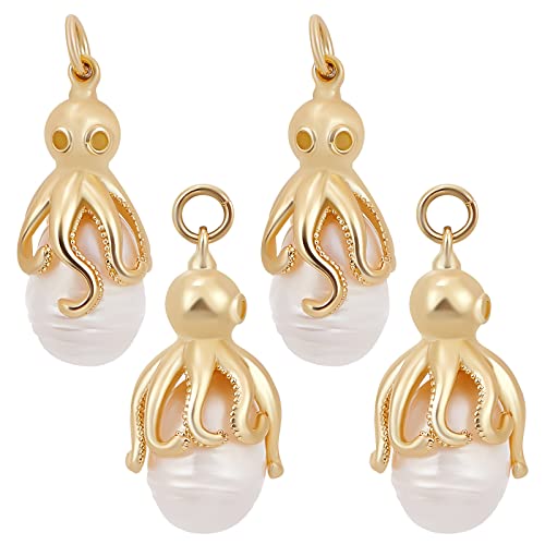 Beebeecraft 1 Box 4Pcs Octopus Charms 18K Vergoldetes Messing Natürliche Ovale Muschelperle Ozeantiere Anhänger Charm Mit Biegeringen Für Frauen Hawaii Schmuckherstellung von Beebeecraft