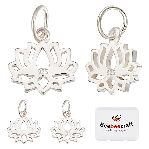 Beebeecraft 1 Box 5 Stück Lotusblüten-Charms 925 Flache Runde Blumen-Anhänger-Charms Aus Sterlingsilber Im Tibetischen Stil Mit Biegering Für von Beebeecraft