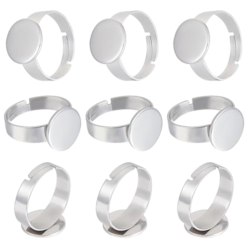 Beebeecraft 1 Box 50 Stück 12mm Ringrohling Basen Edelstahl Rohlinge Fingerringe Tablett Flache Polster Ringkomponenten Offene Manschetten Lünette Tabletts Ring Für Die Herstellung von Ringschmuck von Beebeecraft