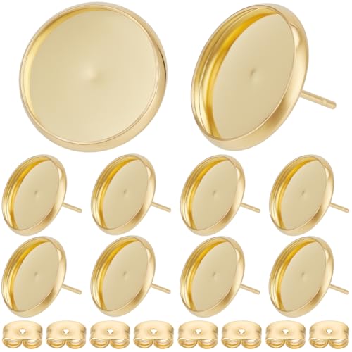 Beebeecraft 1 Box 50 Stück 14mm Ohrstecker Set 18 Karat Vergoldetes Edelstahltablett Cabochon Ohrringfassungen Lünettenbecher Rohlinge Ohrstecker Und Rückseite Für Die Schmuckherstellung Ohrring von Beebeecraft