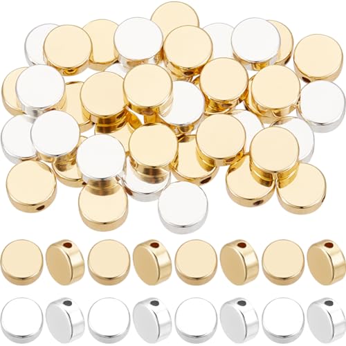 Beebeecraft 1 Box 50 Stück 2 Farben Disc Coin Perlen 18K Gold & 925 Sterling Silber Plattiert Flache Runde Abstandsperlen 6x3 mm Winzige Glatte Lose Perlen Für Die Herstellung Loch: 1.2 mm von Beebeecraft