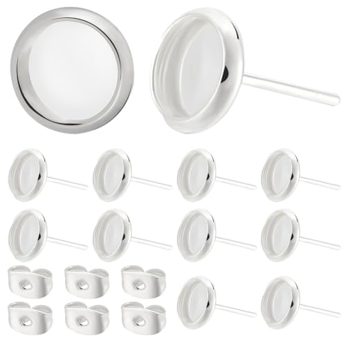 Beebeecraft 1 Box 50 Stück 6mm Flache Runde Ohrstecker Fassungen Tablett 304 Cabochon Fassungen Aus Edelstahl Für Ohrstecker Mit Ohrmuttern Für Die Herstellung von Schmuck Und Ohrringen. von Beebeecraft