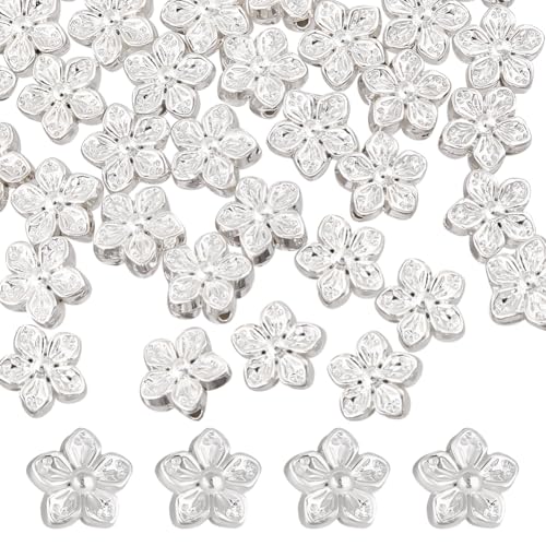 Beebeecraft 1 Box 50 Stück Silberne Blumenperlen Pfirsichblüte 925 Sterling Silber Plattiert 0.5mm Loch Florale Lose Abstandsperle Für Die Schmuckherstellung Charms Armbänder Halsketten Ohrringe von Beebeecraft