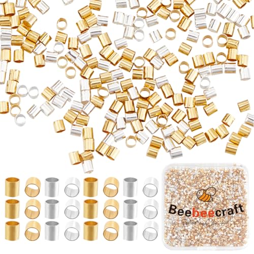 Beebeecraft 1 Box 5000 Stück Silberne Crimpperlen Goldene Röhren Quetschperlen Großpackung 2mm Messing Säulenstopper Crimp Endkappen Lose Abstandsperlen Zum Perlen von Ohrringen Armbändern Anhängern von Beebeecraft