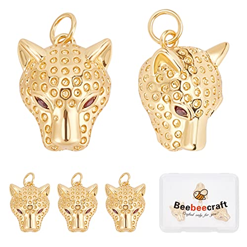 Beebeecraft 1 Box 5Pcs Leopard Charms 18K Vergoldetes Messing Dreidimensionales Tier Zirkonia Anhänger Charm Mit Biegering Für Halsketten Armband DIY Schmuckherstellung von Beebeecraft