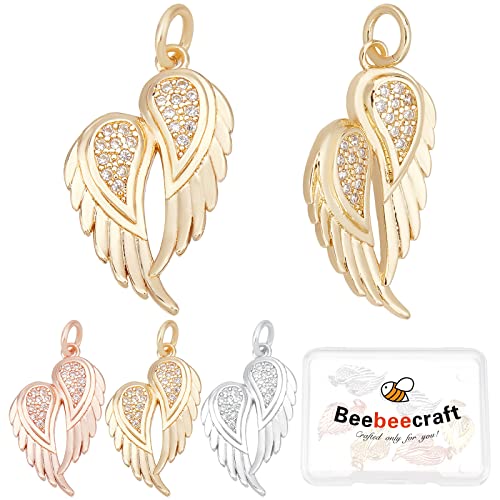 Beebeecraft 1 Box 6 Stück 3 Farben Flügel-Charms Kristall Micro Cubic Zirkonia Flügel Perlen Anhänger mit Bindering für DIY Schmuckherstellung Armband Halskette von Beebeecraft