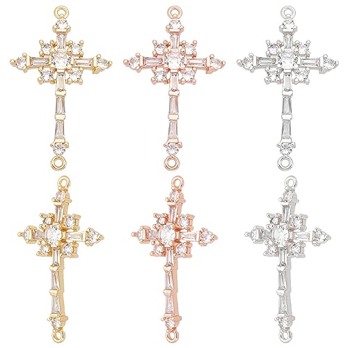 Beebeecraft 1 Box 6 Stück 3 Farben Kruzifix Kreuz Charms Messing Micro Pave Zirkonia Golden Silber Roségold Kristall Anhänger Für DIY Schmuckherstellung Zubehör von Beebeecraft