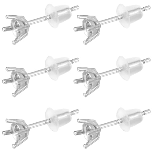 Beebeecraft 1 Box 6 Stück 4 Zinken Ohrring Rohling Aus Sterlingsilber Quadratisch Rund Cabochon Krallenfassung Ohrstecker Zubehör Mit 6 Stück Ohrmuttern Für Selbstgemachte Ohrringe von Beebeecraft