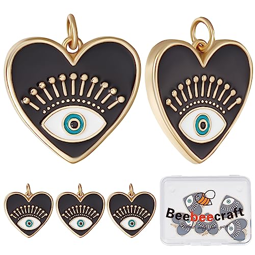 Beebeecraft 1 Box 6 Stück Herz Mit Auge Charms 18K Vergoldet Emaille Blaues Auge Anhänger Charms Mit Biegeringen Für Die Schmuckherstellung Charm Ohrringe Halskette DIY Zubehör von Beebeecraft