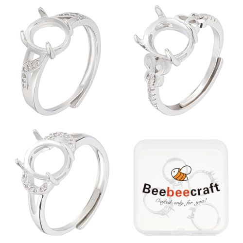 Beebeecraft 1 Box 6 Stück Krappenringfassungen Verstellbarer Zirkonia 3 Stile 4 Krallenringrohlinge Fingerringkomponenten Für Schmuckherstellungsset Zubehör DIY Handwerk von Beebeecraft