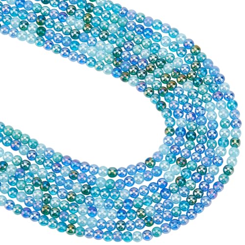 Beebeecraft 1 Box 8 Stränge Glasperlen ab Farbig Plattiert 4 mm Kornblumenblaue Kristalle Runde Transparente Galvanisierte Abstandshalter Lose Perlen Für Armbänder Halsketten Kunsthandwerk von Beebeecraft