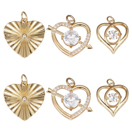 Beebeecraft 1 Box 9 Stück 3 Stil Herz Anhänger 18K Vergoldet Zirkonia Hohles Mini Liebesherz In Form Mit Pfeil Baumelnde Charms Anhänger Valentinstag Loch: 3.5~4 mm von Beebeecraft