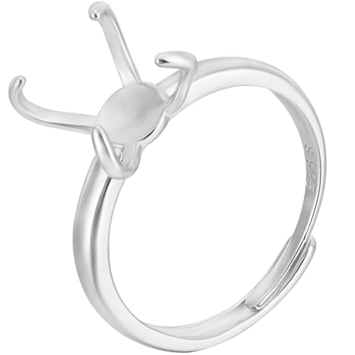 Beebeecraft 1 Box Mit 1 Ringrohlingen Aus Rhodiniertem Sterlingsilber Verstellbare 4 Krallen Ringfassungen Für Die Schmuckherstellung Mit Unregelmäßigen Cabochon Ringen (Fach: 7x10mm). von Beebeecraft