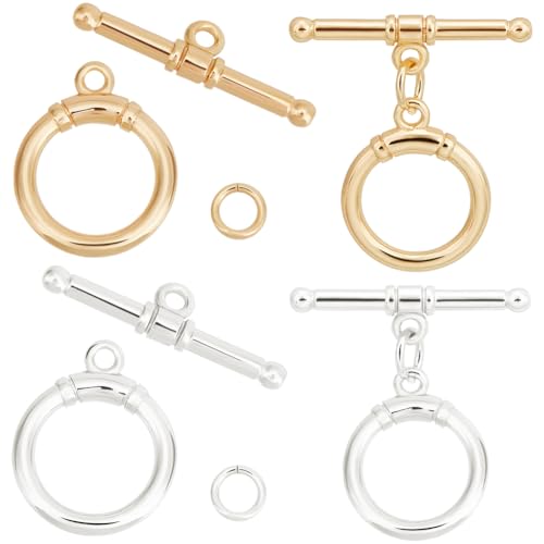 Beebeecraft 1 Box Mit 10 Knebelverschlüssen T Bar Verschlüssen Echtes 18 Karat Gold Und 925 Sterling Silber Plattiertes OT Schnallen Mit Biegeringen Für Die Herstellung von Halsketten Armbändern von Beebeecraft