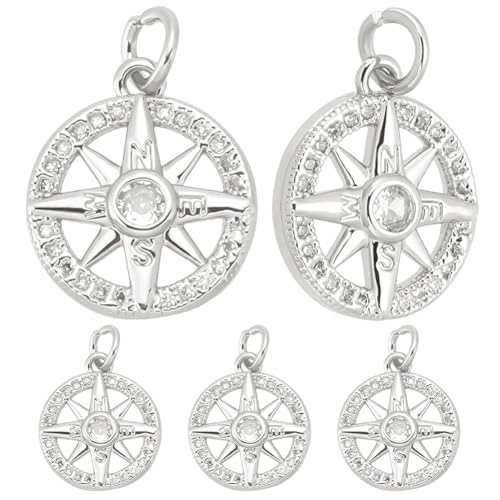 Beebeecraft 1 Box Mit 10 Kompass Anhängern Echtes 925 Sterlingsilber Plattierte Runde Nautische Charms Im Tibetischen Stil Mit Biegering Aus Zirkonia Für Die Schmuckherstellung Armbänder Halsketten von Beebeecraft