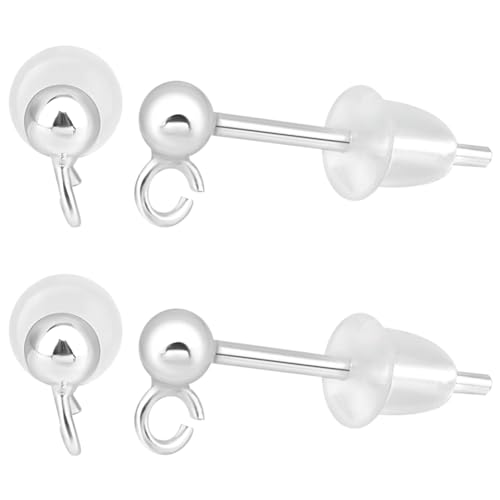 Beebeecraft 1 Box Mit 10 Kugel Ohrsteckern 925 Sterling Silber Ohrstecker Mit Runder Geometrie 2.5 mm Mit Öse Und Ohrmuttern Für Schmuckherstellungszubehör von Beebeecraft