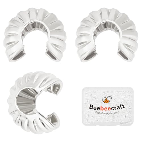 Beebeecraft 1 Box Mit 160 silbernen Crimpperlen Abdeckungen 925 Sterling Silber Plattierte 4 Mm Halbrunde Offene Crimpperlen Knotenabdeckungen Endspitze Für Die Schmuckherstellung DIY Bastelarbeiten von Beebeecraft