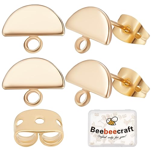 Beebeecraft 1 Box Mit 20 Stück 18K Vergoldeten Ohrringzubehör Halbkreisförmigen Ohrsteckern Mit Öse Und 20 Stück Ohrring Verschlüssen Für Die DIY Ohrringherstellung von Beebeecraft