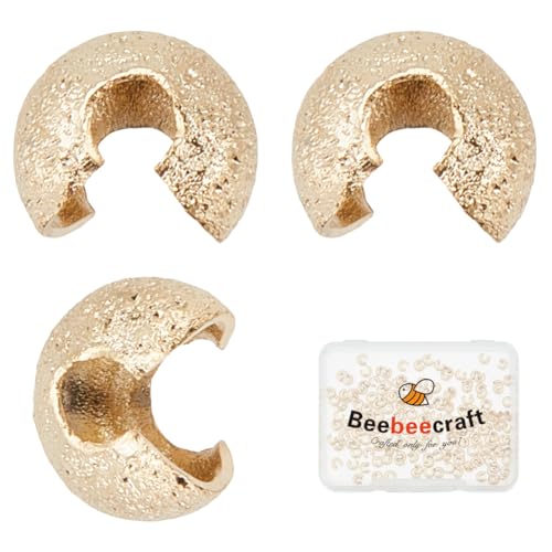 Beebeecraft 1 Box Mit 200 Quetschperlen Abdeckungen Echte 24 Karat Vergoldete Halbrunde Perlenknoten Abdeckung Offene Endkappen Metall Crimp Abstandshalter Perlen 4mm Für Die Schmuckherstellung von Beebeecraft