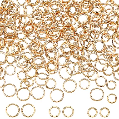 Beebeecraft 1 Box Mit 300 Stück 3 Größen 4.5/5/6mm Gold Jump Ringe Spaltringe 18 Karat Vergoldet Offene Biegeringe Für Die Schmuckherstellung Halsketten von Beebeecraft