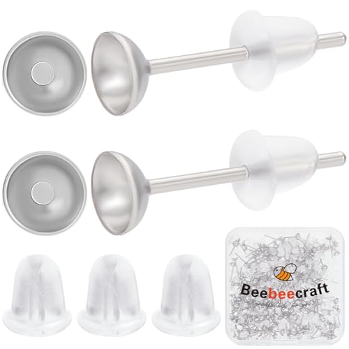 Beebeecraft 1 Box Mit 300 Stück Ohrstecker In Cup Form Silberfarbener Edelstahl Ohrstecker Mit Ohrmuttern Kleine 4 Mm Perlen Cup Ohrstecker Beschläge Für Die Schmuckherstellung Ohrringzubehör DIY von Beebeecraft