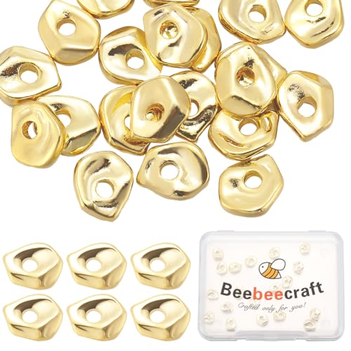 Beebeecraft 1 Box Mit 40 Nugget-Abstandshalterperlen, 14 Karat Vergoldet, Unregelmäßig Gedrehte Messingperlen, Lose Metallperlen, Befunde Für Die Herstellung von Schmuck, Halsketten Und Armbändern von Beebeecraft