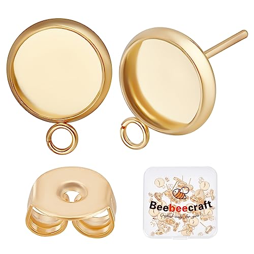 Beebeecraft 1 Box Mit 40 Stück Cabochon Ohrringfassungen 8 mm 24K Vergoldet Leere Ohrsteckerfassungen Mit Öse Und 40 Stück Schmetterlings Ohrringverschlüsse Für Die Schmuckherstellung von Beebeecraft