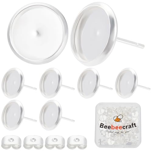 Beebeecraft 1 Box Mit 50 Rohlingen Für Ohrstecker 925 Cabochon Tabletts Aus Sterlingsilber Und Edelstahl Mit Runden Zinken Ohrstecker Mit Schmetterlingsverschluss Fassungen Zur Schmuckherstellung von Beebeecraft