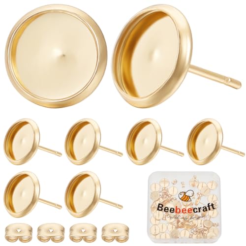 Beebeecraft 1 Box Mit 50 Stück 8mm Ohrstecker Zubehör Edelstahl Ohrringe Rohlinge 0,8mm Pin Gold Ohrring Lünette Und 50 Stück Ohrmuttern Für Die Herstellung von Selbstgemachten von Beebeecraft